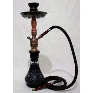 18 BLACK CRYSTAL Hookah Shisha Pipe Set with Copper Metallic Stem and 