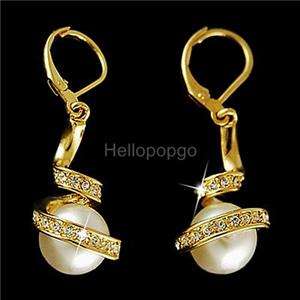 18K Gold GP Swarovski Crystal White Pearl earrings  