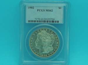 PCGS Certified 1902 P Morgan Silver Dollar $1 Coin MS62  