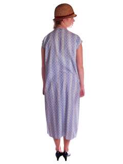  Blue Cotton Print Day Dress Early 1920s Large Dropped Waist  