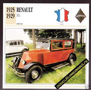 1925 1929 RENAULT NN FRANCE Car PICTURE SPEC INFO CARD  