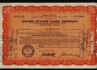 UNITED STATES LINES COMPANY dd 1941 rare scrip cert. iss to Mc Donnell 