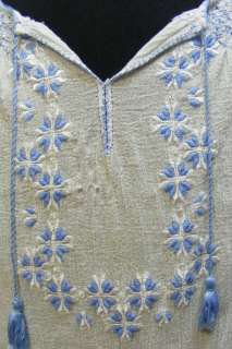 Vtg Sweet Azure Hand Embroidered ROMANIAN Girl Folk Ethnic Peasant Top 