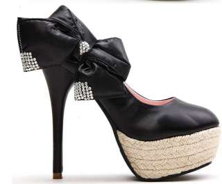  Womens Bowknot Rhinestone Platform High Heels Shoes 2 color #025
