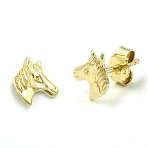  9K Gold Horse Head Stud Earrings DE NO Jewelry