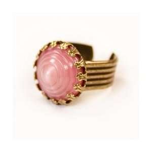  Grandmothers Buttons Vintage Glass Pink Carbachon Ring Jewelry