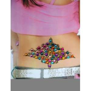  Crystal Lower Back Temporary Tattoo 24   Peacock Wings 