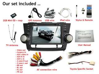 HD Car GPS DVD TV IPOD BT PIP for TOYOTA HIGHLANDER 10+  
