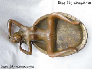 China brass carved oomph belle swab down ashtray statue  