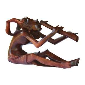  Wood Art Carving~Flutist Sculpture~Bali~Statue