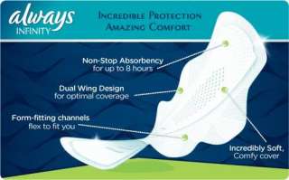Non Stop Absorbency for up to 8 hours / Dual Wing Design for optimal 