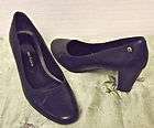 Women~ETIENNE AIGNER Navy Blue Loafer Heels Shoes Leath