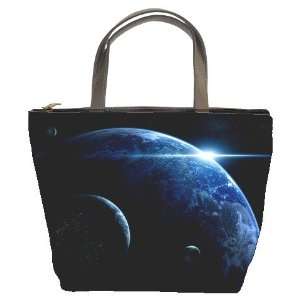   Leather Bucket Bag Handbag Purse Planet Sky Space 