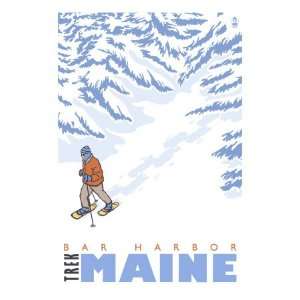  Stylized Snowshoer, Bar Harbor, Maine Giclee Poster Print 