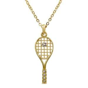 Serenas Tennis Racket Pendant Necklace 16   Gold Tone 