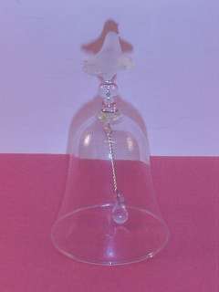 Hand blown clear Glass Bell with Frosted Bird & Clapper  