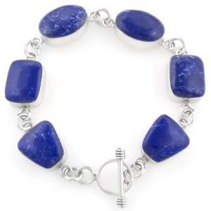 Sterling Silver Irregular Shaped Sodalite Inlay Bracelet with Toggle 
