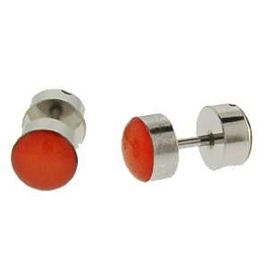   Steel Fake Plug with Orange Logo, 16g Wire Stud, 2G   Sold as a Pair