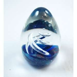  Murano Design Clear Spiral Accending From Blue Surface Egg 