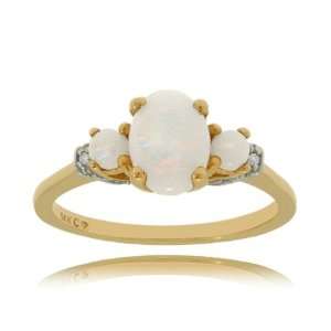  Opal Three Stone Ring in 14K Yellow Gold with Diamonds 
