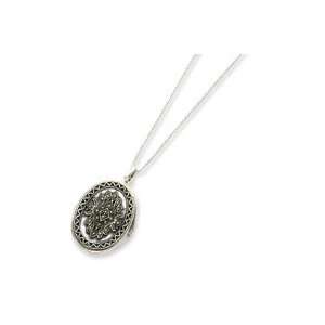 Sterling Silver Marcasite Locket on Chain Necklace   24 Inch   Spring 