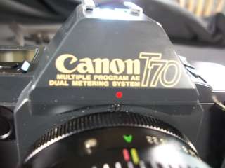 Canon T70 35mm camera w/ flash + remote + 28 135 lens   