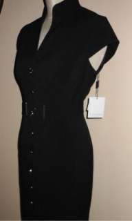 NWT Calvin Klein Mandarin Collar Black Belted Career Dress 14  