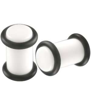 5mm   White Acrylic Ear Plugs Earlets with Double Black O rings ACFA 
