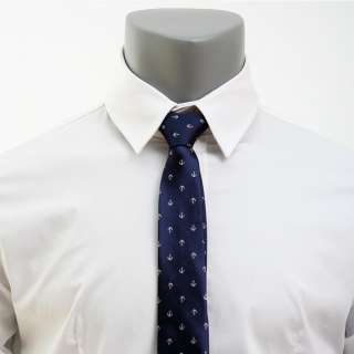   Slim Narrow Anchor logo Embroidery Woven Neckties navy 2.15 inch