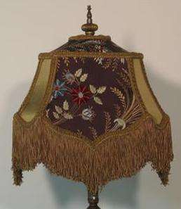 Vintage Victorian lampshade Brown Silk with embroidered Velvet flowers 
