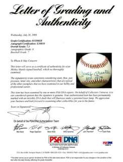 Mickey Mantle Autographed Signed AL Baseball HOF 74 Graded 7.5 PSA/DNA 