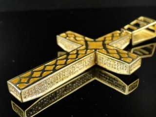 MEN CANARY SIMULATED DIAMOND 3D CROSS PENDANT CHAIN SET  