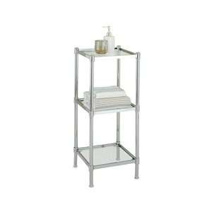  The tier shelving tower with glass shelves and metal frame 