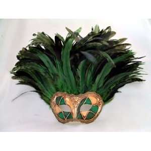   Incas Arlecchino Green Tiger Feathers Carnival Mask