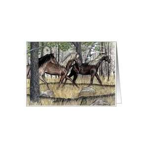 Wild Horses in the Woods Folk Art Card