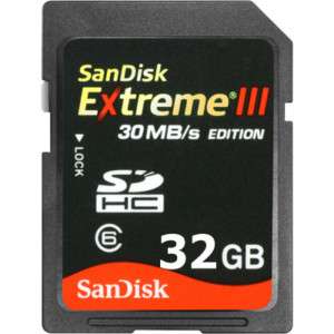 SANDISK EXTREME III SDHC SD HC 32GB 32G 32 G GB 30MB C1 LIFE TIME 