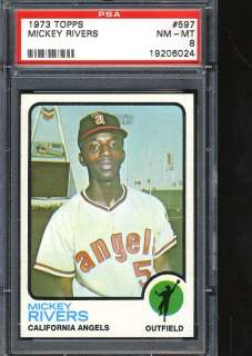 1973 TOPPS #597 MICKEY RIVERS PSA 8 HI# CENTERED ANGELS *2650  