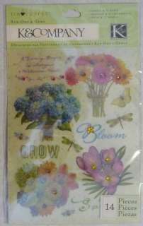 Flower126 K&COMPANY Rub Ons FLOWERS, WORDS Jewels   14pcs  