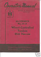 Mccormick No. 35A Tandem Disc Harrow Operator Manual  
