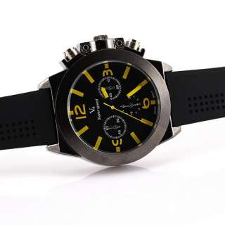 High Quality Mens Quartz Wrist Watch Alloy Shell Large Dial Yellow 