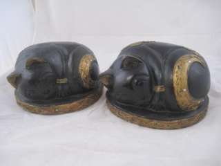 Pair of Gorgeous Wooden Carved Cat Statue Figurines Egyptian Revival 