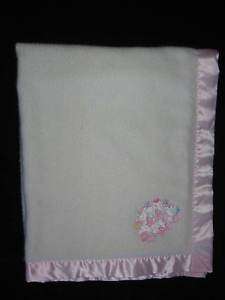 Vintage Cuddle Time White & Pink Acrylic Baby Crib Blanket Nylon Trim 