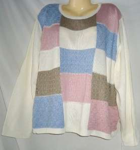   Dunner White Patchwork Crewneck Sweater Size 3X 029408428063  