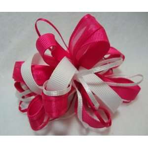  Bright Pink and White Girls Hair Bow Beauty