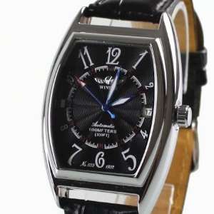  Square Black Men AUTO Mechanical Leather Watch Everything 