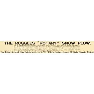  1898 Ad Ruggles Rotary Snow Plow A W Field State Street 