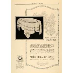  1919 Ad Rose Pattern Old Bleach Irish Linen Damask 