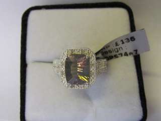 Size 7 Eclipse Quartz & Diamond Sterling Silver Ring   Not Scrap 