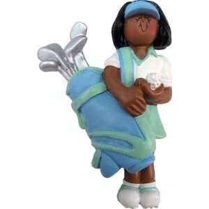  Female African American Golfer With Golf Clubs 