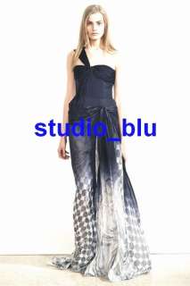 EMILIO PUCCI Black Print Silk Chiffon Bustier One Strap Dress Gown 0 2 